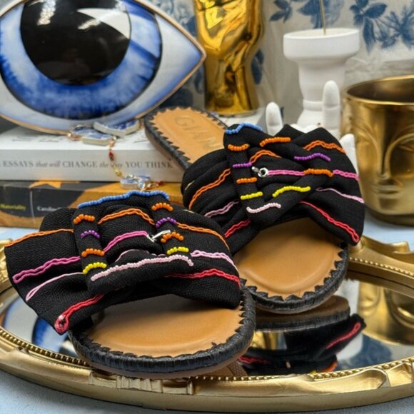 🆕 GIANNI BINI 🧿 NWOB JaxsonTwo Black & Rainbow Striped Linen Slide Sandal, Sz6 - Picture 8 of 15